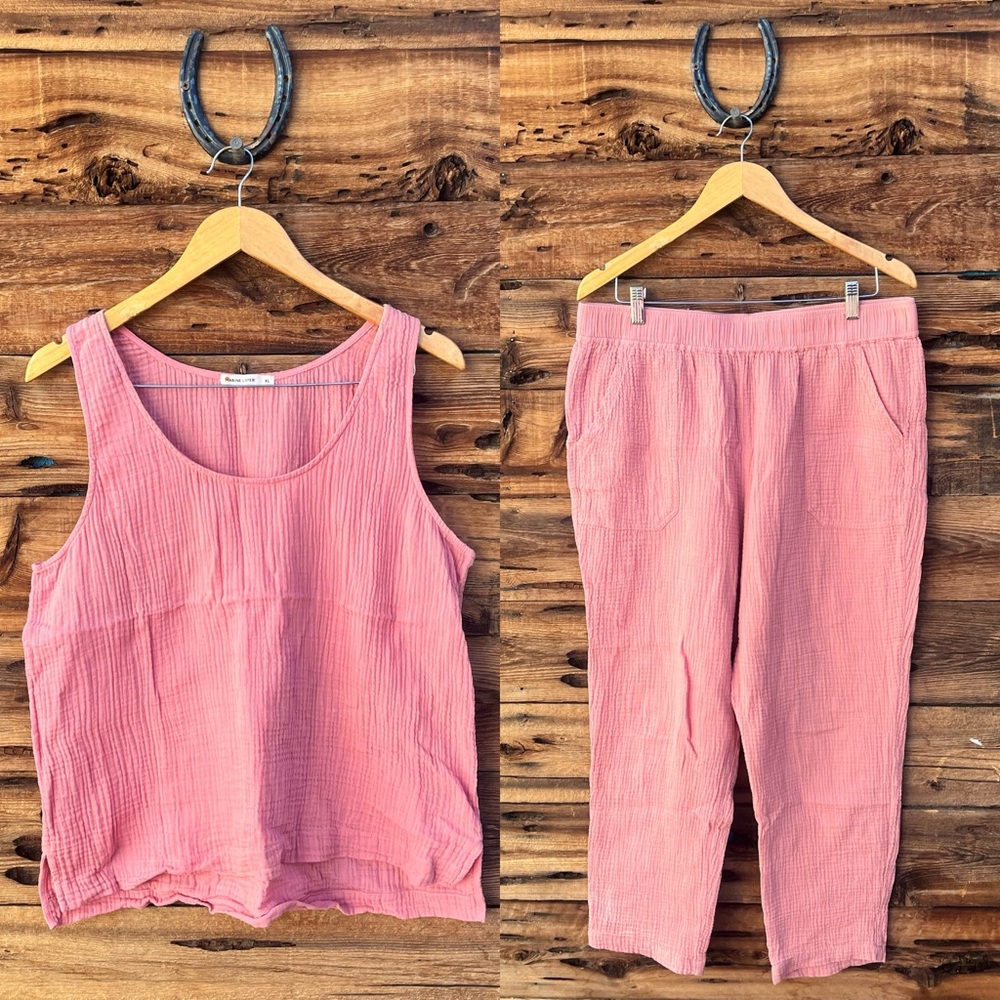 MARINE LAYER | Pink Gauze Ankle Pants & Tank Set XL/L